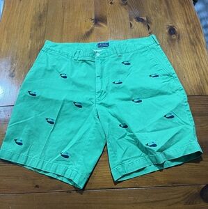 Polo‎ by Ralph Lauren 100% Cotton Green Shorts with Navy Embroidered Whales 40